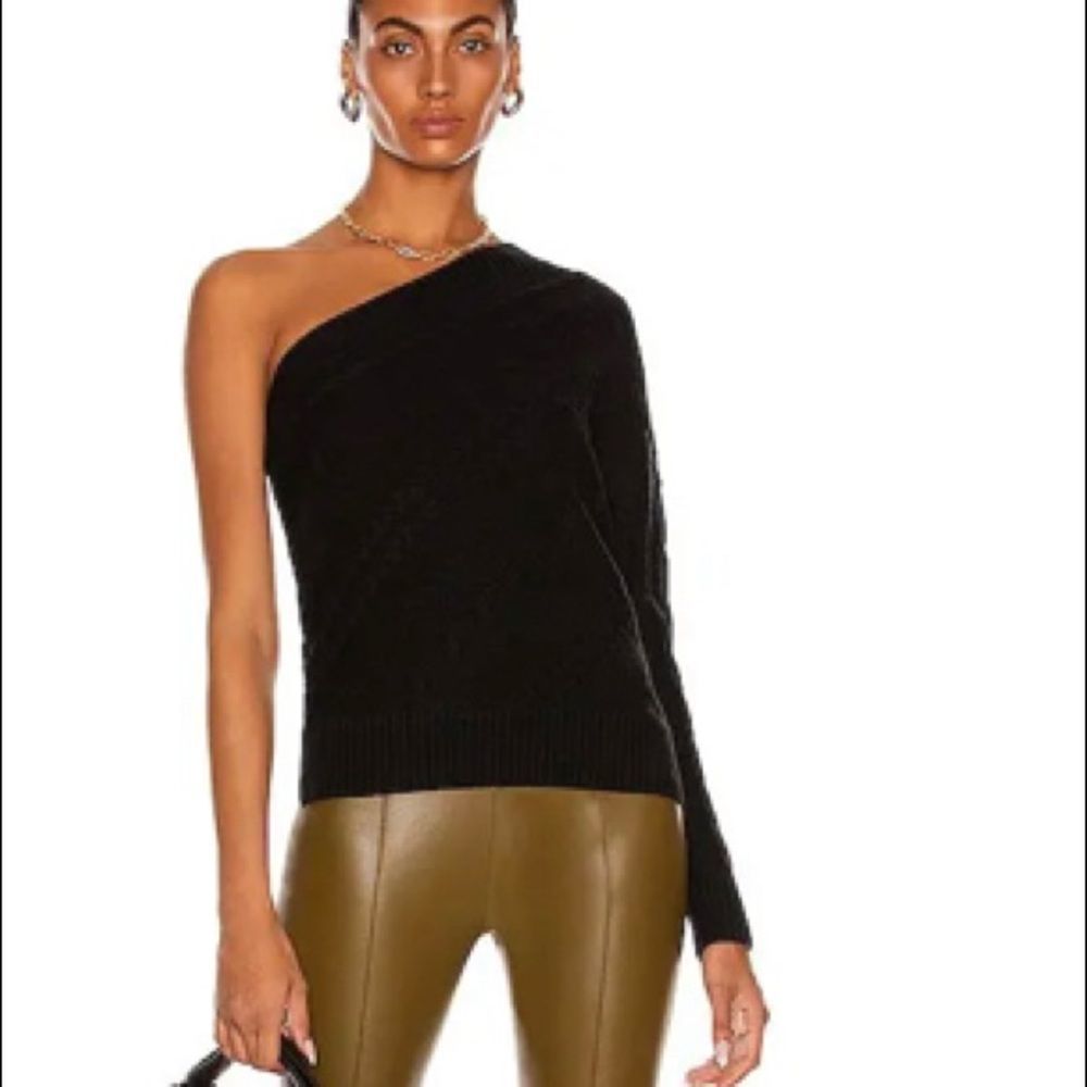 L’Agence Zoey black one sleeve asymmetrical cable knit sweater size XS